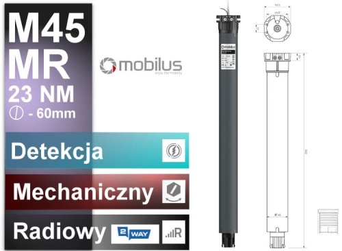 Silnik do Rolet MOBILUS M45 MR 25/17 z radiem mechaniczne krańcówki 25NM