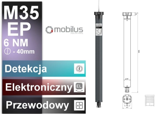 Silnik do Rolet MOBILUS M35 EP 6/28 Plug&amp;Roll Przeciążenie Elektroniczne Krańcówki Szybkobieżny