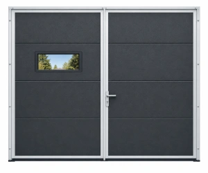 BRAMA GARAŻOWA dwuskrzydłowa ocieplona na wymiar Szary Grafit RAL 7024 – rozwierna 40 mm